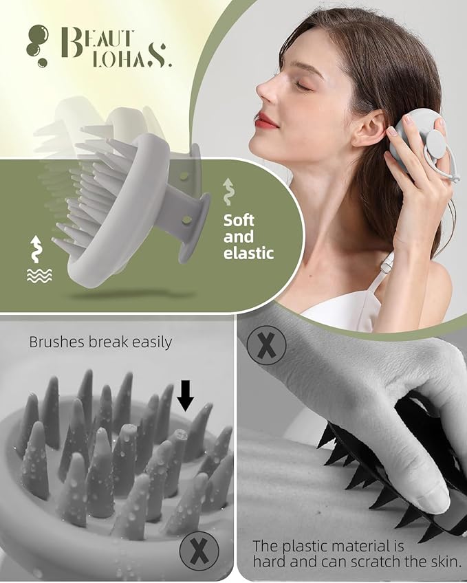 Scalp Massager Tool Shampoo Brush, Scalp Scrubber with Soft Silicone Bristles, Scalp Massager Hair Grouth, Dandruff Removal, Wet Dry Hair Scrubber Brush for All(Gray)