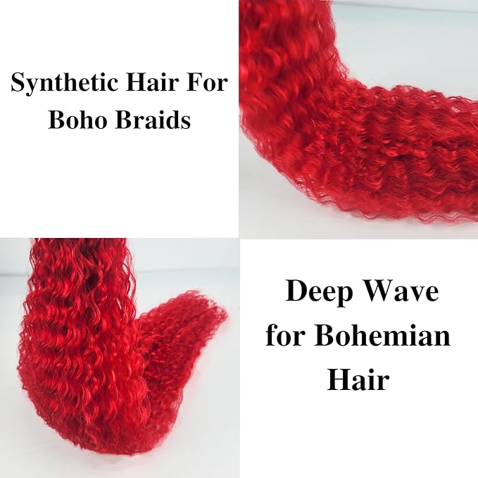 Red Braiding Hair Pre stretched Boho Hair for Braiding Hair Extensions Micro Curl Boho Braids Curly Crochet Bohemian Braids Water Deep Wave Non Toxic Ez Braid Knotless