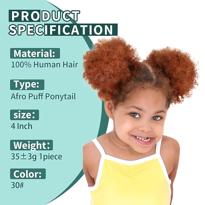 Afro Puff Ponytail for Black Women 100% Human Hair Ponytail Extension Short Updo Hair Buns Small Size Curly Ponytail for Little Girls 1 PCS 4 Inch Light Brown Color