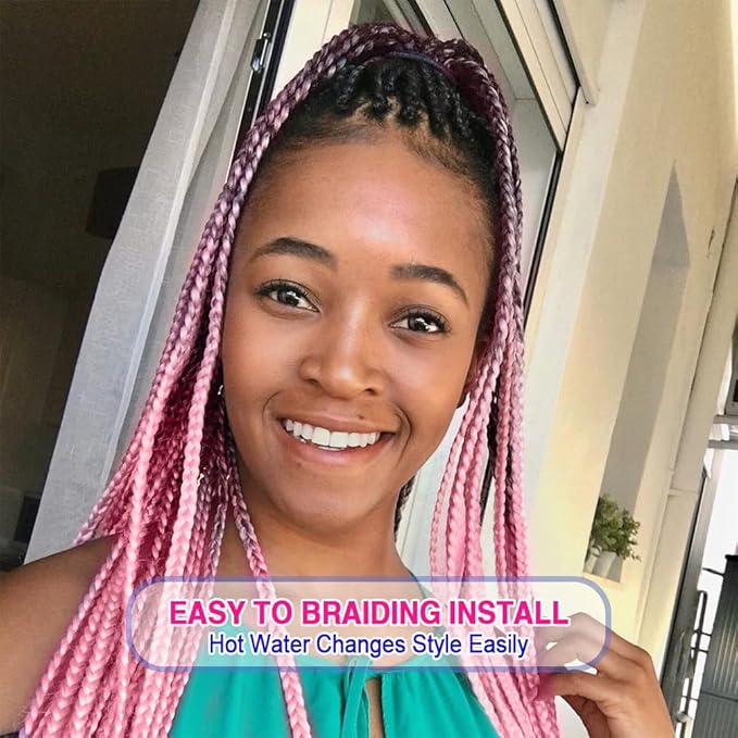 8 Pack Ombre Braiding Hair Pre Stretched - 26" 100G/Pack Premium Pre Stretched Braiding Hair Extensions, Professional Itch Free Hot Water Setting Perm Yaki Texture Prestretched Hair(1Bpink)
