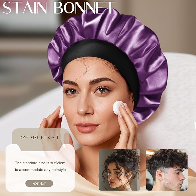 Satin Silk Bonnet for Men & Women, Double Layer Silk Sleep Bonnets, Soft Satin Lined Bonnet for Curly & Natural Hair