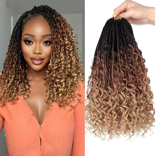 14 Inch Goddess Box Braids Crochet Hair for Black Women 8 Packs Crochet Box Braids Pre-looped Boho Box Braids Crochet Braids Synthetic Braiding Hair Extension 1b/30/27