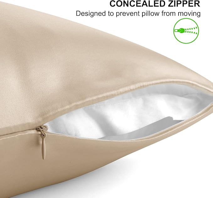 ALASKA BEAR Natural Silk Pillowcase, Hypoallergenic, 19 Momme, 600 Thread Count 100 Percent Mulberry Silk, Standard Size with Hidden Zipper (1,Champagne Gold)