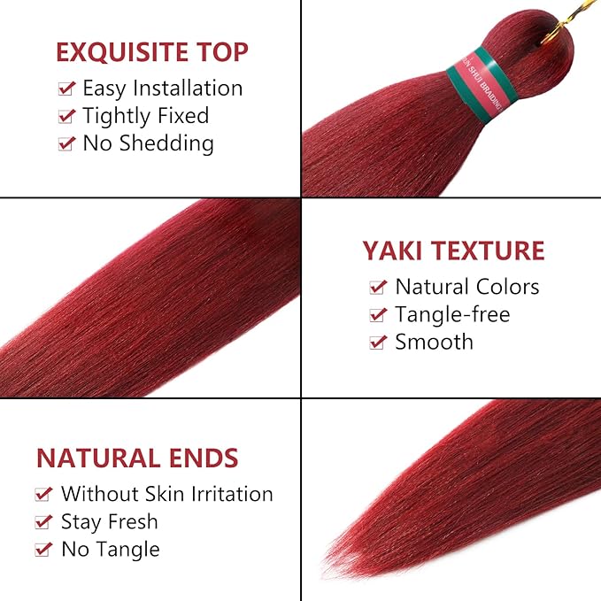 Red-Burgundy Pre stretched Braiding Hair 2 Packs Pre feathered Braid Hair Extensions 30 Inches Hair Braids