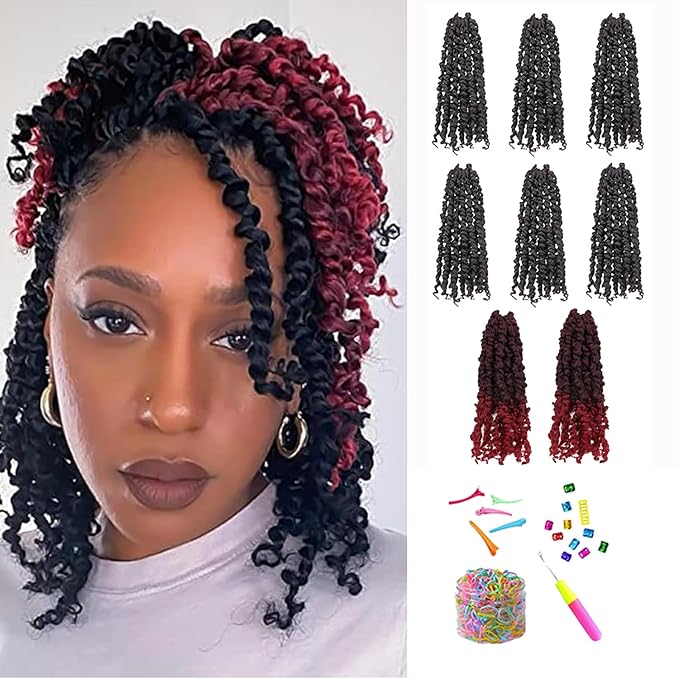 10 Inches 8 Packs Passion Twist Crochet Hair for Black Women-Mixed Color Combo Pack(6 packs 1B+2 packs T1B/BUG),Pre-twisted Pre Looped Soft Synthetic Braided Hair Extensions(10"-8 Packs,1B+TBUG)