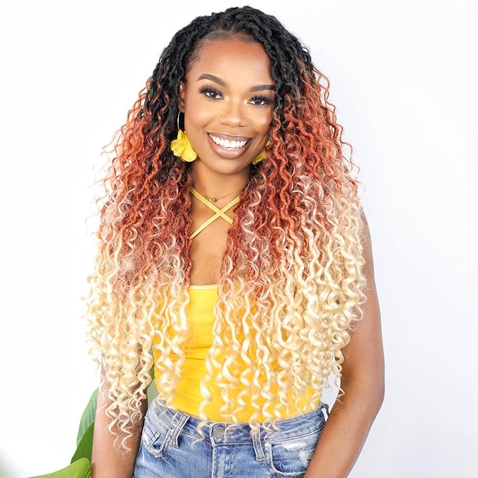 Fulcrum Goddess Locs Crochet Hair 18 Inch, 8 Packs New Faux Locs Crochet Hair for Black Women, Crochet locs with Curly Ends (18Inch (Pack of 8), 1B/30/613#)