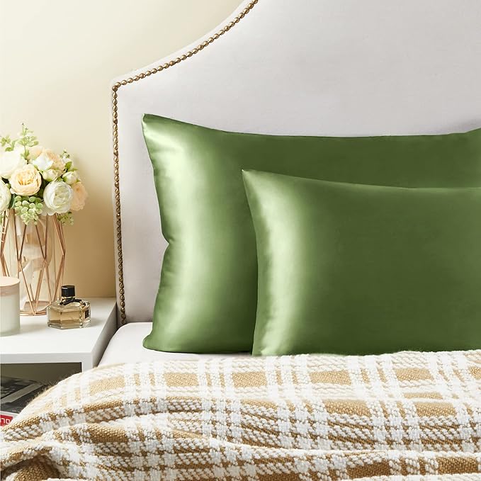 BEDELITE Satin Pillowcase for Hair and Skin, Super Soft and Cooling Similar to Silk Pillow Cases 2 Pack with Envelope Closure, Gift for Women Men(20"x26" Standard Size, Cedar Green)
