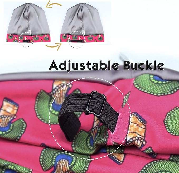 Adjustable Satin Lined Sleep Cap for Dreadlocks Curly Hair Large Head-Stay On Overnight
