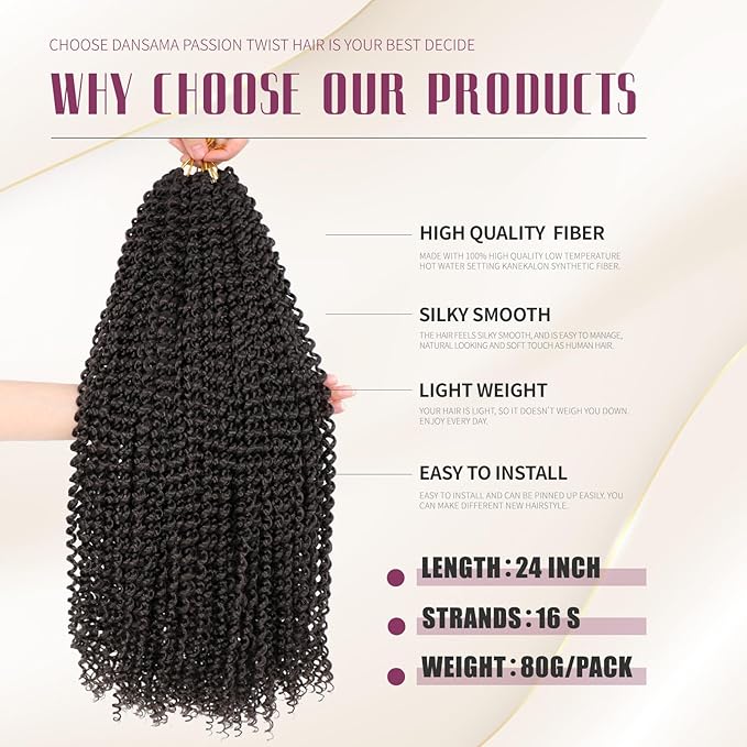 Dansama 6 Packs Passion Twist Hair Water Wave Braiding Hair for Butterfly Style Crochet Braids Bohemian Hair Extensions (24inch, #4, Economy Pack)
