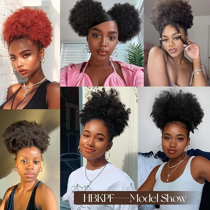 Human Hair Ponytail Kinky Curly #P27-613 Half Honey Blonde Half Bleach Blonde Brazilian Virgin Human Hair Kinky Curly Drawstring Ponytail For Women