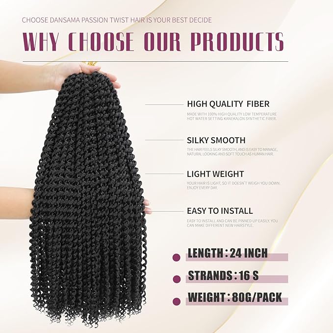 Dansama 6 Packs Passion Twist Hair Water Wave Braiding Hair for Butterfly Style Crochet Braids Bohemian Hair Extensions (24inch, #2, Economy Pack)