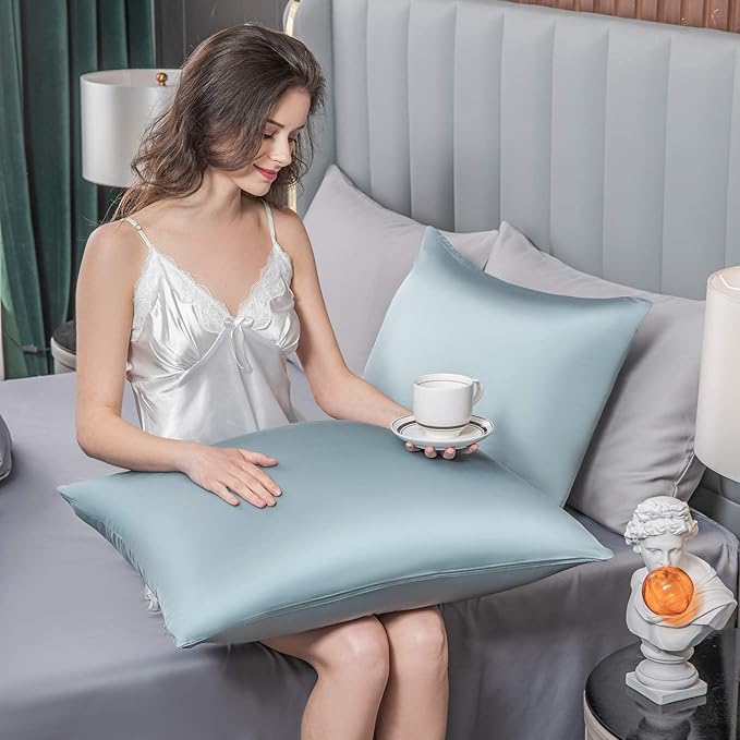 Mulberry Silk Pillowcase for Hair and Skin,Toddler Size Kids Silk Pillow Case with Hidden Zipper,Allergen Proof Dual Sides Soft Breathable Smooth Silk Pillow Cover(Toddler,Aqua Blue)