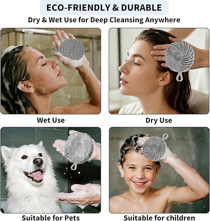 Larger Silicone Body Scrubber&Scalp Massager Hair Growth,Dual Sided Dual-Use,Exfoliating Body Scrubber,Wet&Dry Brush for Hair Massager Scalp,Silicone Shower Scrubber (Grey)