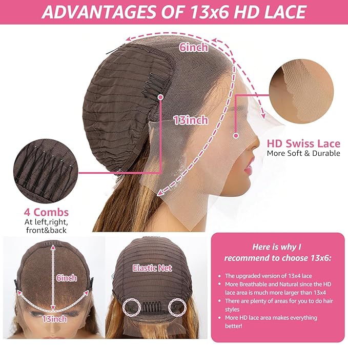 MEGOOD 13x6 Honey Blonde Wig Human Hair Pre Plucked 200% Density 13x6 Highlight Ombre Lace Front Wig Human Hair for Women Hd Lace Frontal Straight Honey Blonde Wig 22 Inch