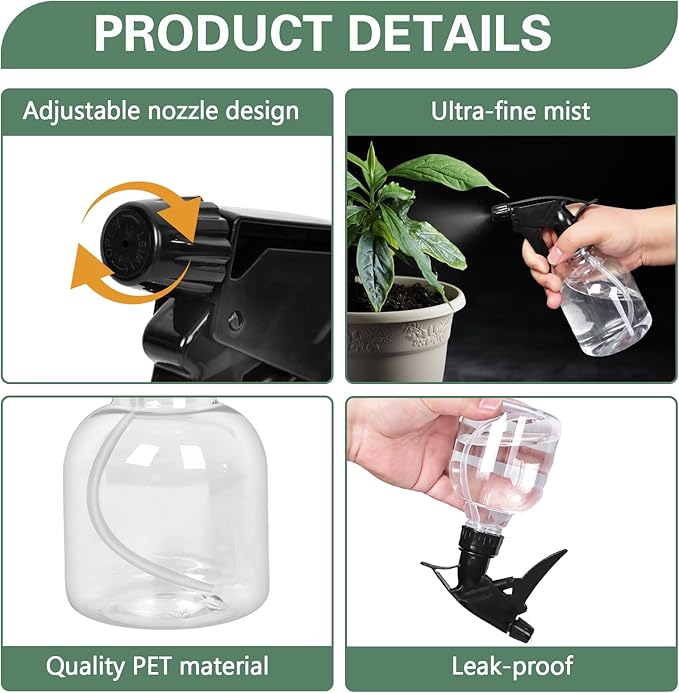 20 Pieces Plastic Spray Bottles Bulk 8 oz/250ml Small Empty Spray Bottles Sprayer for Hair Mister Spray Bottle Watering Plants Showering Pets