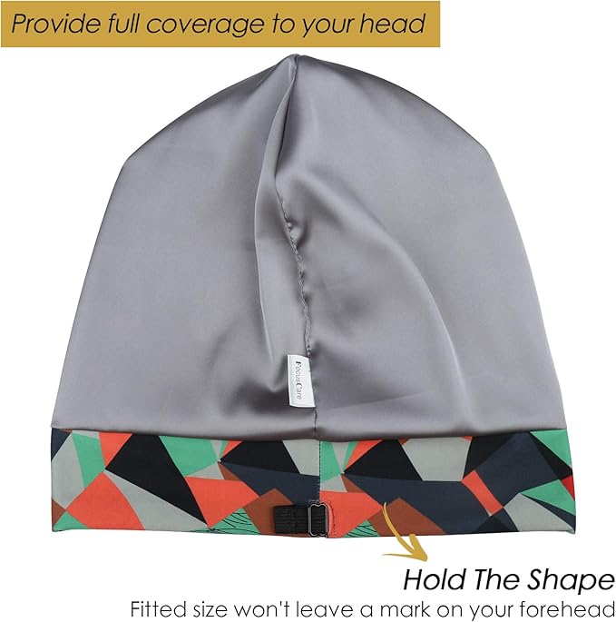 Adjustable Satin Lined Sleep Cap for Dreadlocks Curly Hair Large Head-Stay On Overnight