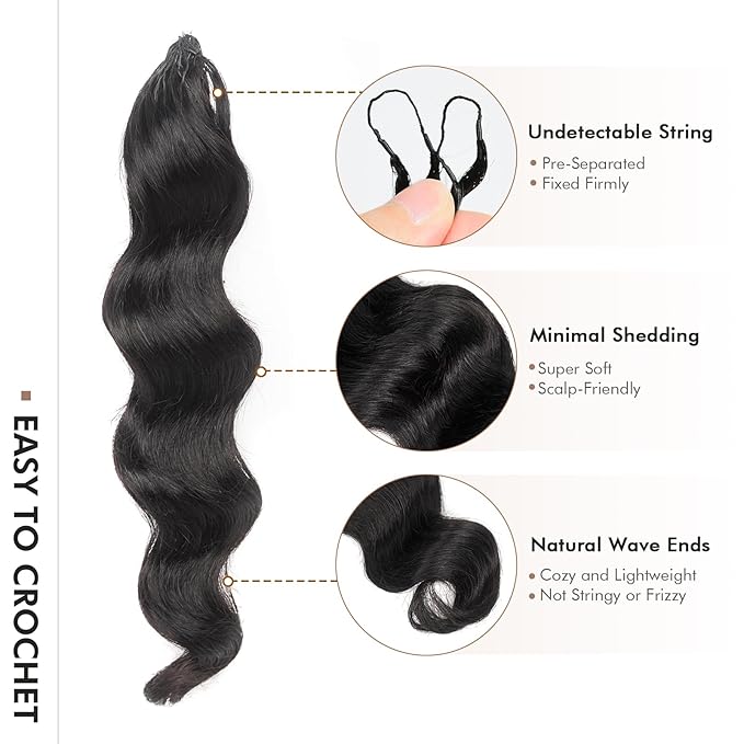 ToyoTress Feather Crochet Human Hair - 12 Inch 250G Ocean Wave Crochet Human Hair For Black Women Natural Color Invisible Knotless Water Deep Braiding Hair (12 Inch, 1B-250G)