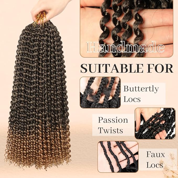 Passion Twist Hair 18 Inch 6 Packs Water Wave Crochet Hair Synthetic Braids for Passion Twist Crochet Braiding Hair Goddess Locs Long Bohemian Locs Hair (18 Inch, #1B/27)