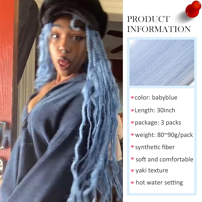 BabyBlue Pre Stretched Braiding Hair 30 Inch Box Braid Hair Extensions 3 Packs Yaki Texture Pre Feathered Braids Hair Easy to Use