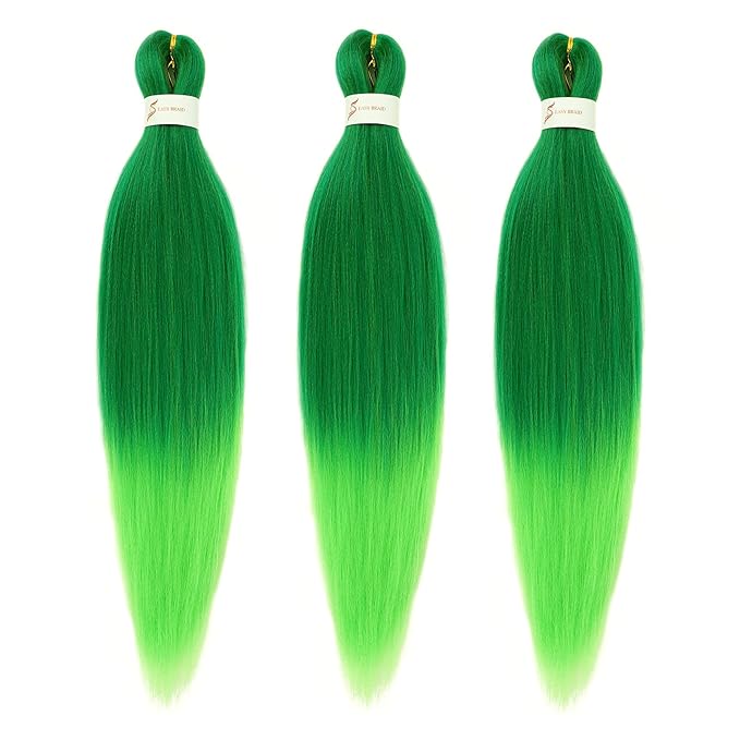 Dorsanee Ombre Light Green Braiding Hair Pre Stretched 24 Inch 3 Packs for Box Braids Twists Locs Soft Yaki Texture Hot Water Setting