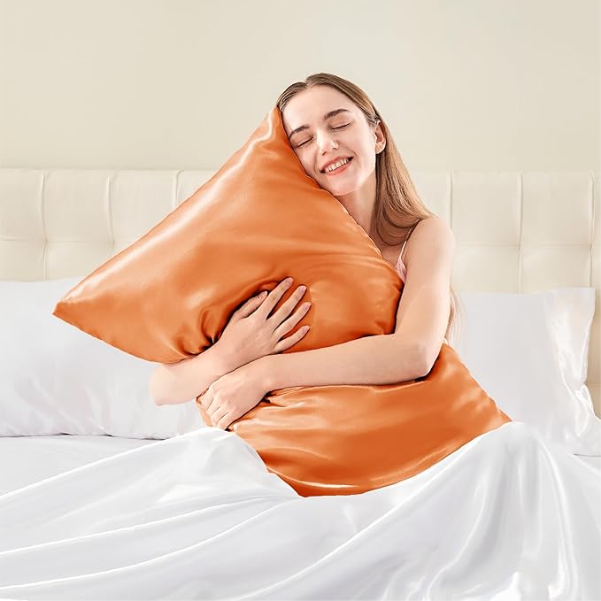 BEDELITE Satin Body Pillow Cover 2 Pack, Super Soft and Cooling Body Pillow Pillowcase for Hair and Skin, Breathable Silky Full Long Pillowcase Cover(20"x54", Burnt Orange)