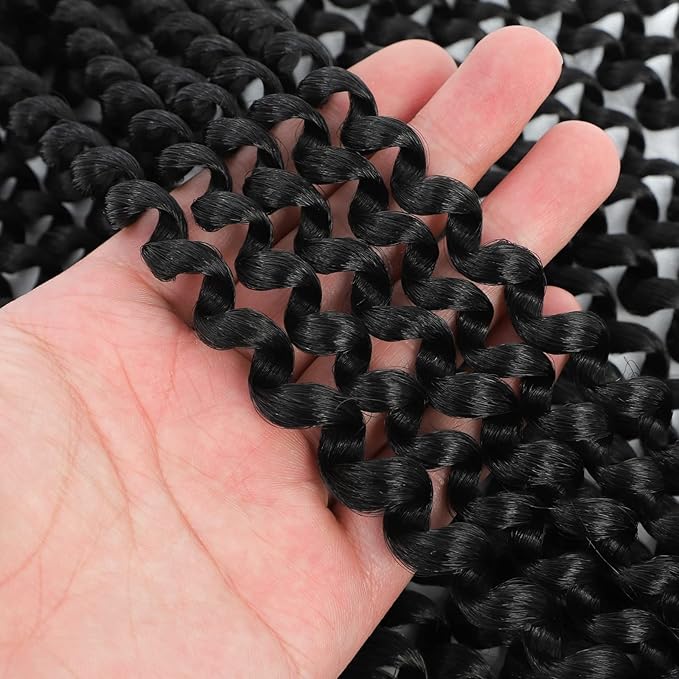 132 strands Passion Twist Hair Water Wave Black Color Curly Crochet Braids For Bomb Twists Goddess locs 18inch Long Bohemian Curl Synthetic Braiding Hair Extensions (18inch, 1B)