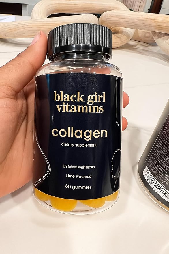 Black Girl Vitamins - Collagen Gummies for Hair, Skin, and Nail Support, with Vitamin C, Vitamin E, and Biotin, Gluten-Free, (Lime), 60ct