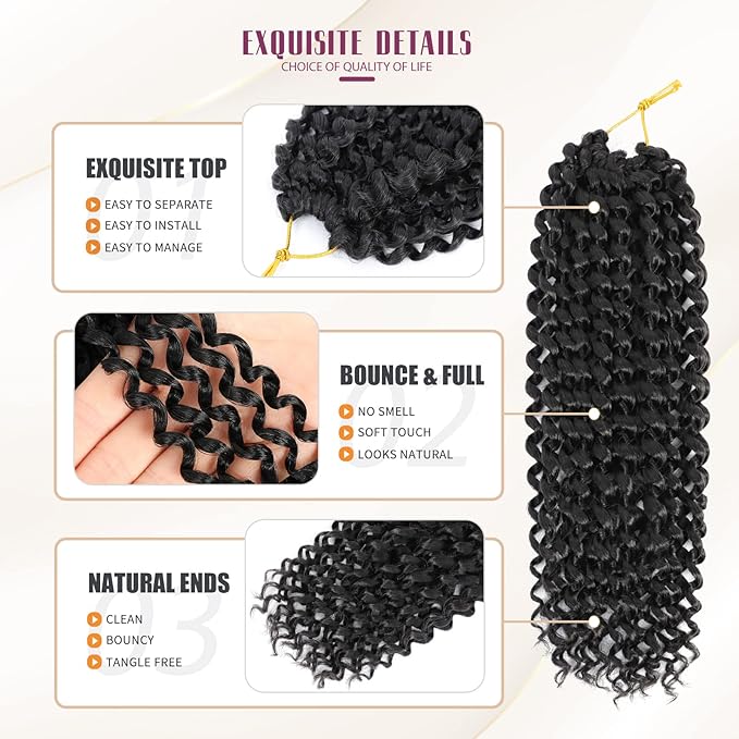 Dansama 6 Packs Passion Twist Hair Water Wave Braiding Hair for Butterfly Style Crochet Braids Bohemian Hair Extensions (12inch, #2, Economy Pack)