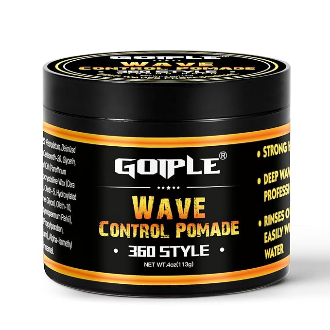 Natural Wave Pomade for Men Strong Hold, Easy Wash 360 Wave Training Hair Cream, Waves Grease for Men Promotes Layered Waves, Moisture, Control and Silky Shine 4oz