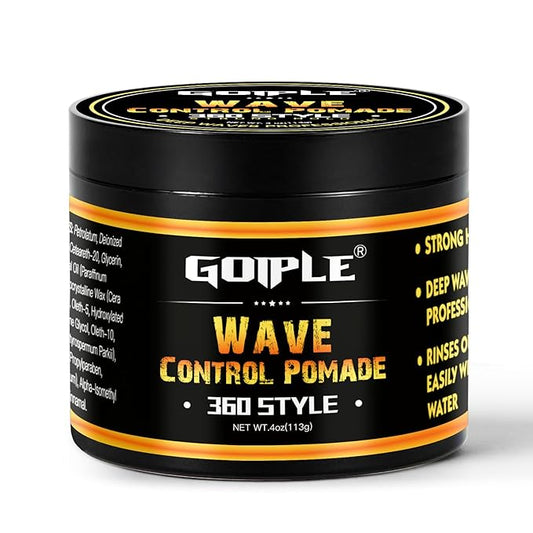 Natural Wave Pomade for Men Strong Hold, Easy Wash 360 Wave Training Hair Cream, Waves Grease for Men Promotes Layered Waves, Moisture, Control and Silky Shine 4oz