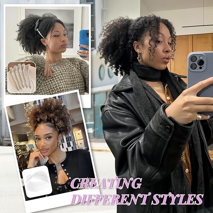 Drawstring Curly Ponytail Extensions for Black Women Protein Silk Fiber Human Hair Soft Feeling Afro Kinky Curly Hair Puff Pony tails Lightweight, Soft Natural Budget-Friendly for Daily Styles