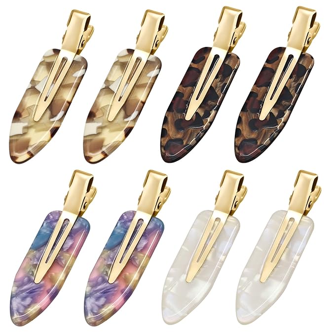 8 Pcs No bend Hair Clips No Crease Makeup Duckbill Clip No Dent Creaseless Flat Alligator Hair Barrettes for Salon Hairstyle Women Girls Accessories Cellulose Acetate(Leopard03)