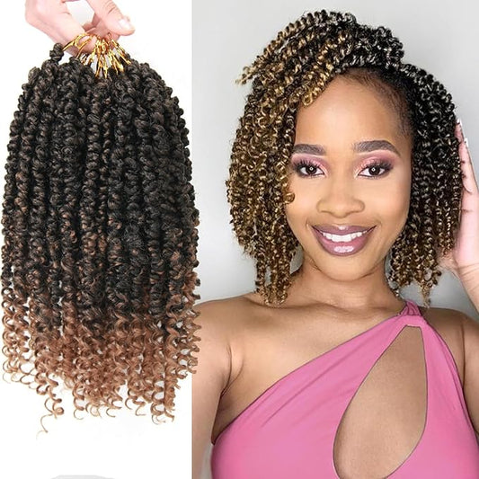 14 Inch 8 Packs/lot Passion Twist Crochet Hair Short Pre Looped Passion Twist Crochet Braids Bohemian Spring Twist Crochet Braiding Hair Curly End Wave Senegalese Twist Hair Extension For Women