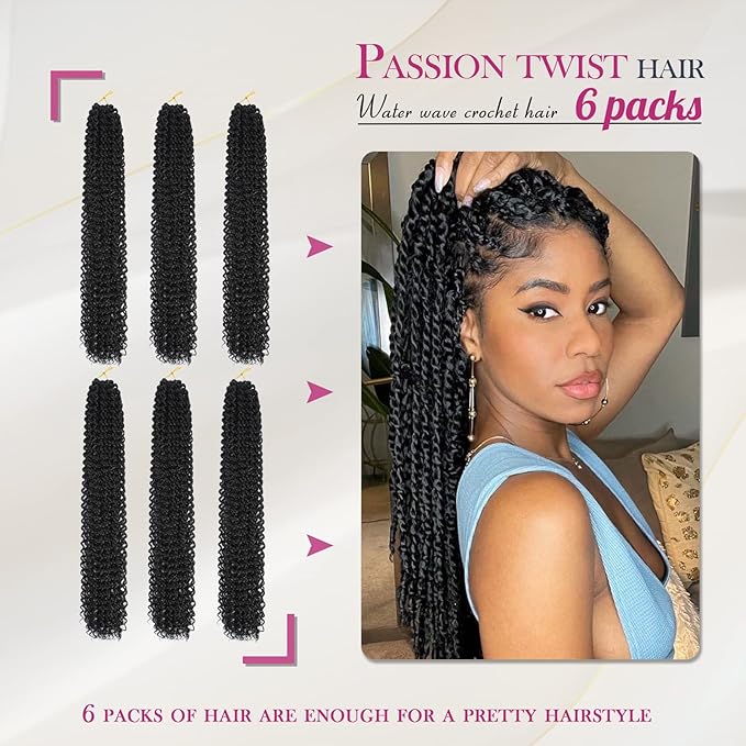 Dansama 24 Inch Passion Twist Hair Water Wave Braiding Hair for Butterfly Style Crochet Braids Bohemian Hair Extensions (24inch, #1B, Economy Pack)