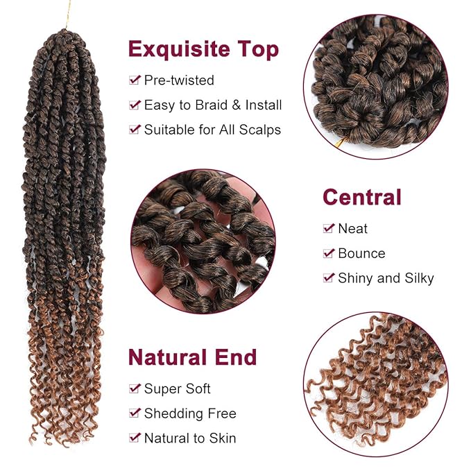 Passion Twist Hair - 8 Packs 18 Inch Passion Twist Crochet Hair For Women, Crochet Pretwisted Curly Hair Passion Twists Synthetic Braiding Hair Extensions (18 Inch 8 Packs, T30)