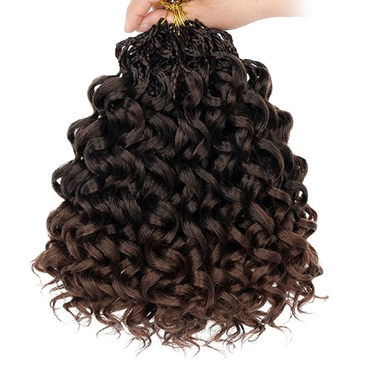 Leeven 10 Inch 8 Packs Gogo Curl Crochet Hair Ombre Brown Pre Looped Ocean Wave Crochet Hair Short Deep Twist Curly Bohemian Crochet Box Braids Synthetic Water Wave Braiding Hair for Women