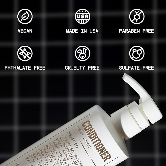 Blu Atlas Men's Natural Conditioner – Organic, Sulfate-Free, Paraben-Free – Deep Moisturizing & Scalp Soothing – Coconut Apricot Scent – Made in America – 16 oz