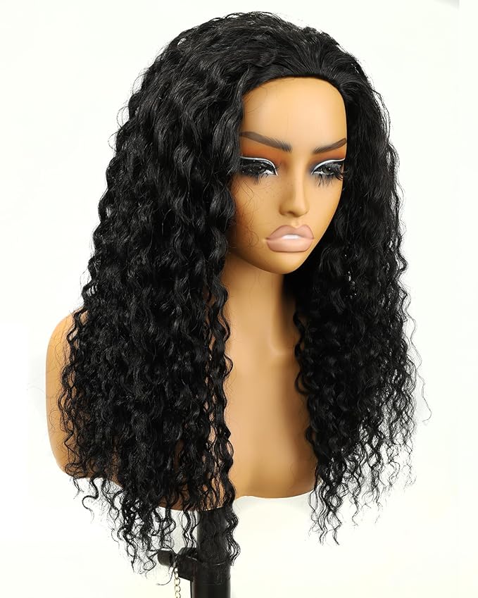 BEEOS Half Wig Curly Human Hair, 100% Human Hair Drawstring No Glue Curly Half Wig 180% Density, Invisible Track Seamless Flip 18 Inch