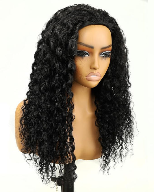 BEEOS Half Wig Human Hair Curly, 180% Density Glueless Drawstring Wigs for Women, Quickly Install Save Time Wear Go 24 Inch