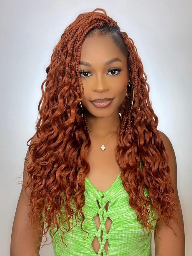 14 Inch Ginger Boho Crochet Braids 7Packs Goddess Box Braids Crochet Hair for Women Pre Looped Bohemian Hippie Braiding Hair Extensions,350 Red Brown