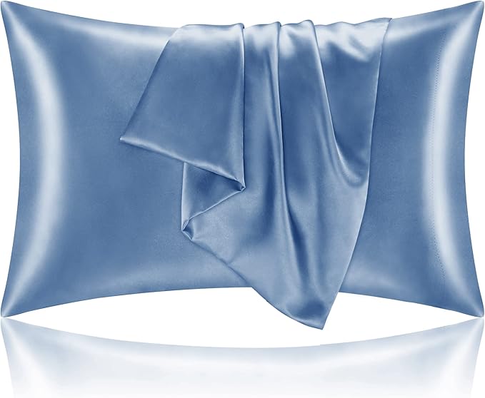 BEDELITE Satin Pillowcase for Hair and Skin, Super Soft and Cooling Similar to Silk Pillow Cases 2 Pack with Envelope Closure, Gift for Women Men(20"x26" Standard Size, Airy Blue)
