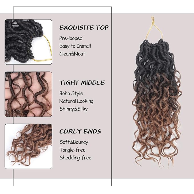 Goddess Locs Crochet Hair 10 Inch 9 Packs Synthetic Faux Locs Crochet Hair for Black Women, River Locs Hair Extensions Style Pre looped Crochet with Curly Ends