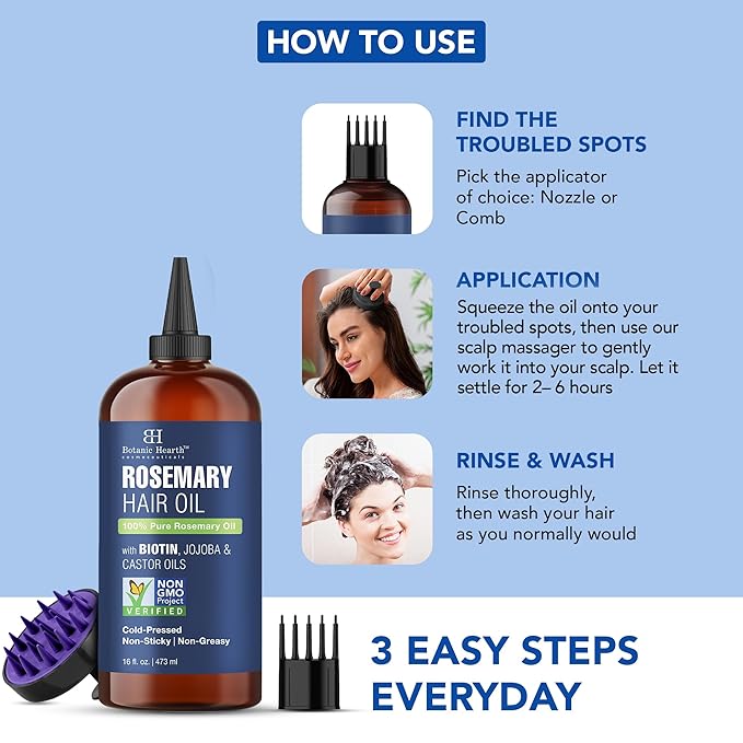 Botanic Hearth Hair Oil for Hair Growth | Rosemary Oil for Hair Growth with Biotin, Castor & Jojoba | Scalp Oil & Dry Scalp Treatment | Color Safe | All Hair Types | 16 Fl Oz