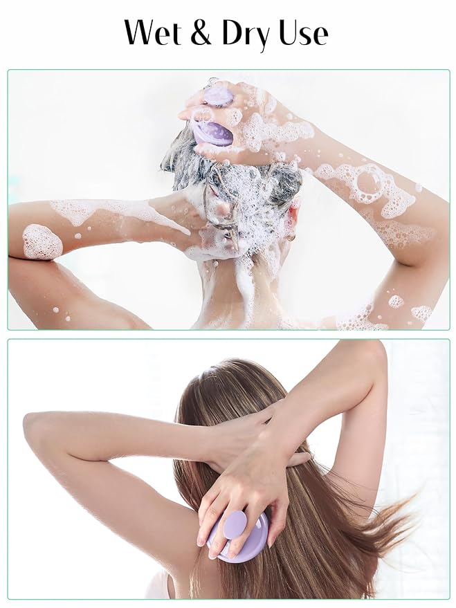 HEETA Shampoo Scalp Brush Massager Hair Growth, Scalp Scrubber with Soft Silicone Bristles for Dandruff Removal, Hair Brush Exfoliator, Light Purple