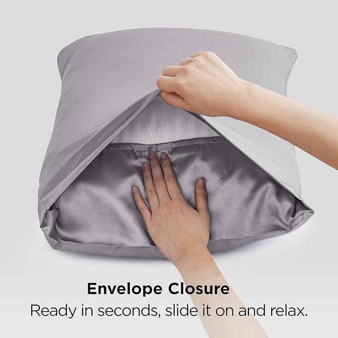 Bedsure King Size Satin Pillowcase Set of 2 - Dark Grey Pillow Covers for Hair and Skin with Envelope Closure, Similar to Silk Pillow Cases, Gifts for Women Men, 20x36 Inches, 2pcs