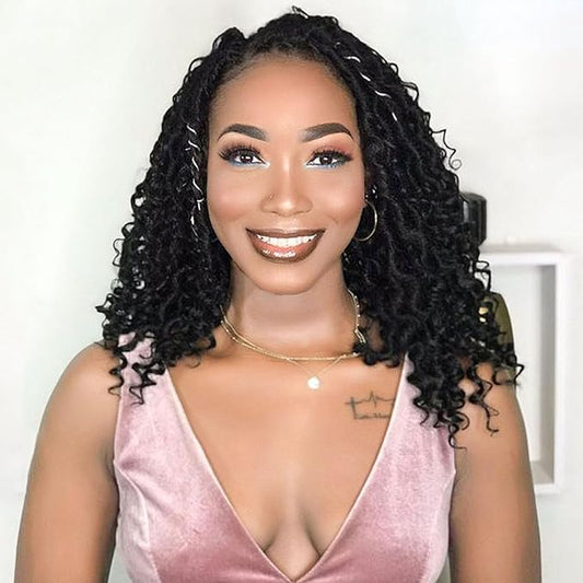 Fulcrum Goddess Locs Crochet Hair 14 Inch, 8 Packs New Faux Locs Crochet Hair for Black Women, Crochet locs with Curly Ends (14Inch (Pack of 8), 1#)