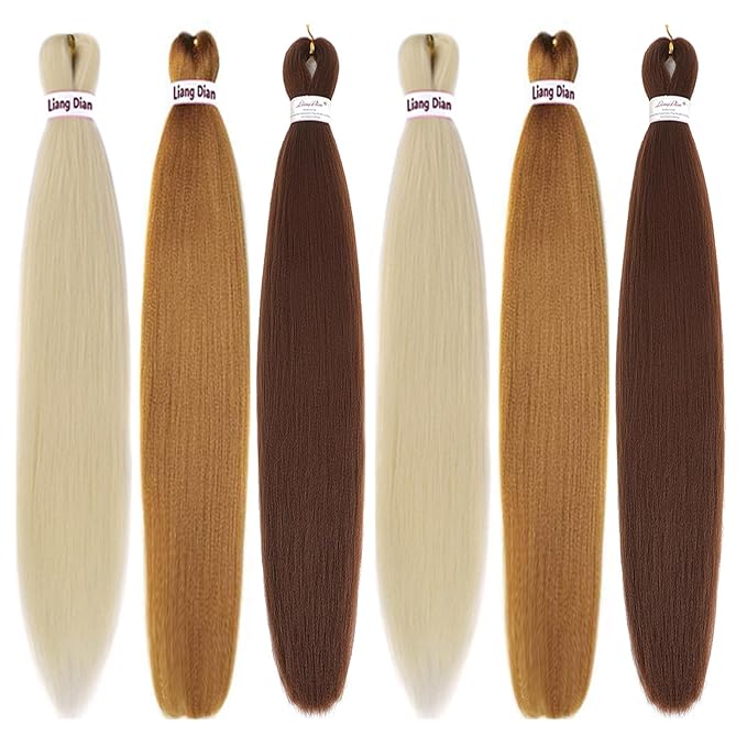 Pre-Stretched Braiding Hair 22 Inch 6 pcs Hot Water Setting Synthetic Hair Crochet Braiding Hair Extension (613# and 27# and 30#)