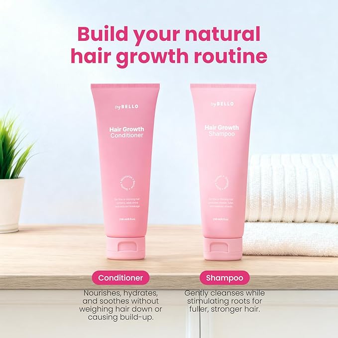 Trybello Hair Growth Shampoo & Strengthening Conditioner Set | with Biotin, Turmeric & Ginger | Anti-Hair Fall, Sulfate Free, Paraben Free | Hair Regrowth Support for Fuller, Healthier Strands