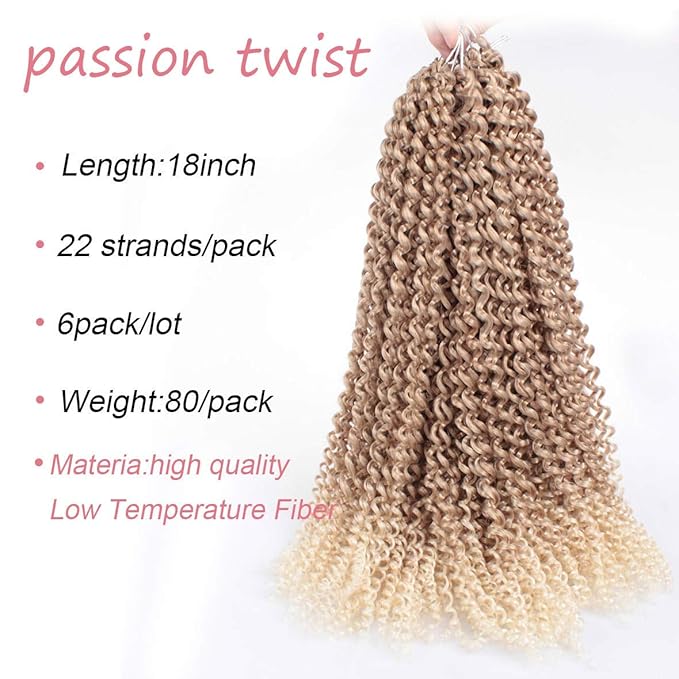 Leeven 24 Inch Long Water Wave Crochet Hair for Passion Twist 7 Packs Ombre Blonde Curly Bohemian Passion Twists Hair for Butterfly Locs Braiding Hair for Women T27613#