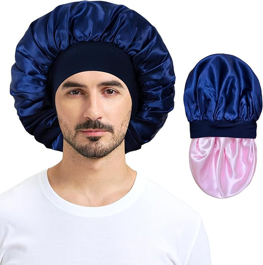 Silk Bonnet for Men Women, Satin Hair Bonnets for Sleeping, Double Layer Large Unisex Sleep Cap for Curly Hair Braids